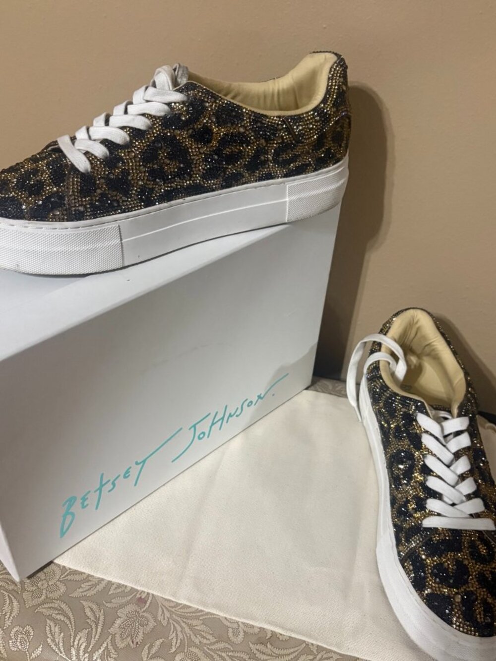 Betsey Johnson Rhinestone Leopard Platform Sneakers Size 9.5
